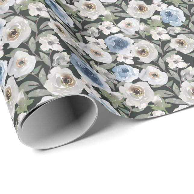 White Blue Roses Wrapping Paper (Roll Corner)