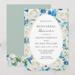 White Blue Sage Floral Rehearsal Dinner Invitation