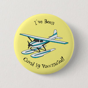 White blue seaplane illustration 6 cm round badge