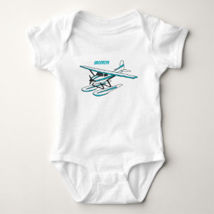 White blue seaplane illustration baby bodysuit