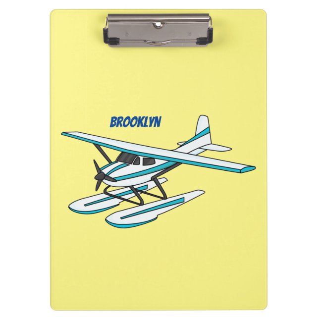White blue seaplane illustration clipboard (Front)