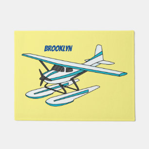White blue seaplane illustration doormat