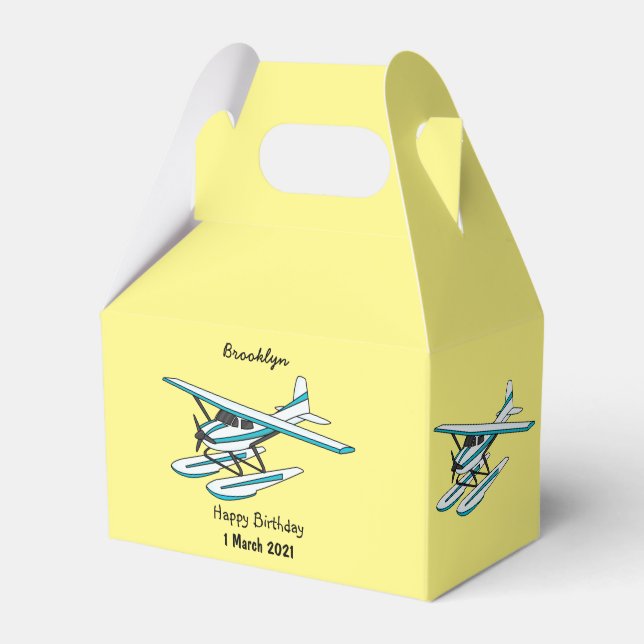 White blue seaplane illustration favour box (Front Side)