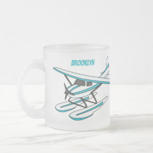 White blue seaplane illustration frosted glass coffee mug