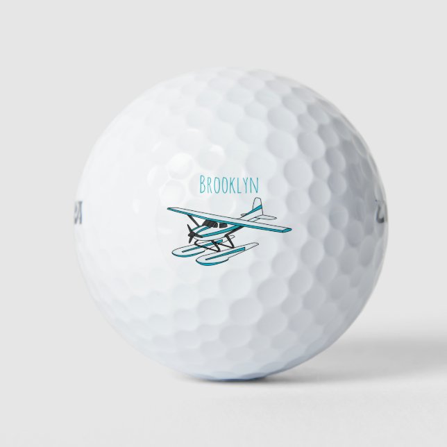 White blue seaplane illustration golf balls (Front)