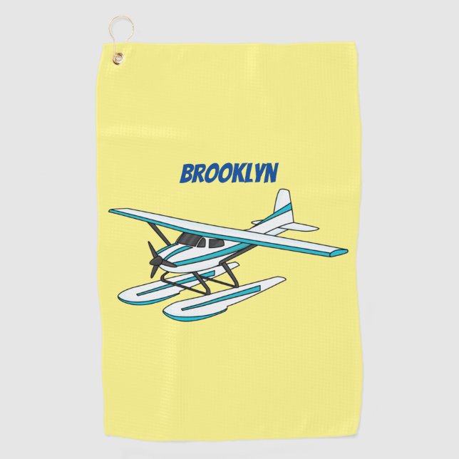 White blue seaplane illustration golf towel (Front)