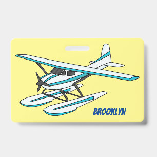 White blue seaplane illustration ID badge