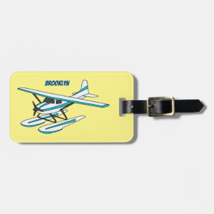 White blue seaplane illustration  luggage tag