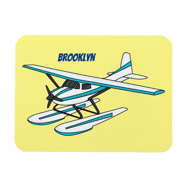 White blue seaplane illustration magnet (Horizontal)