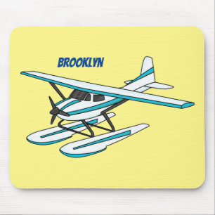 White blue seaplane illustration mouse mat