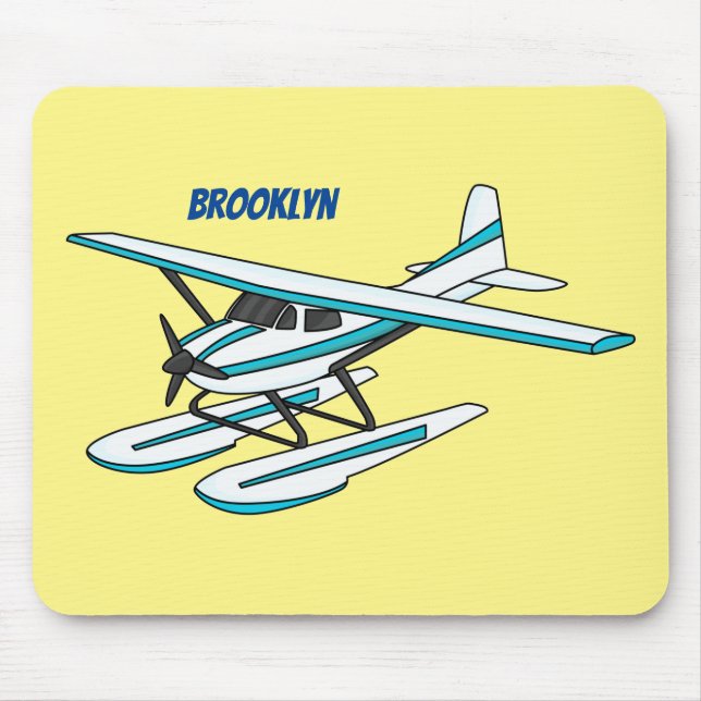 White blue seaplane illustration mouse mat (Front)