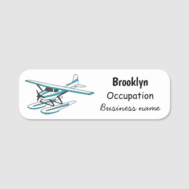 White blue seaplane illustration  name tag (Front)