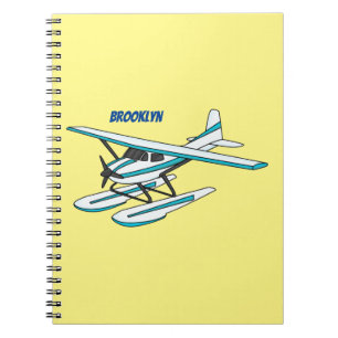 White blue seaplane illustration notebook