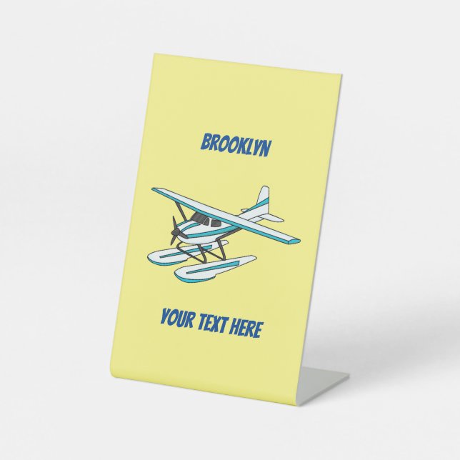 White blue seaplane illustration  pedestal sign (Front)