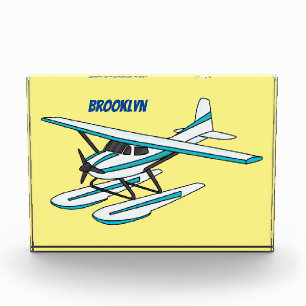 White blue seaplane illustration photo block