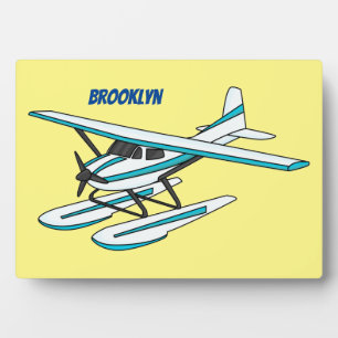 White blue seaplane illustration plaque