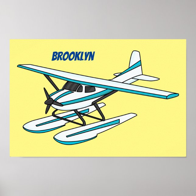 White blue seaplane illustration poster (Front)