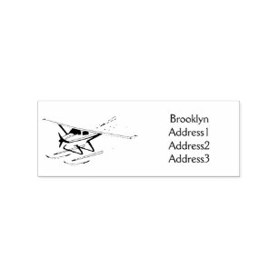 White blue seaplane illustration  rubber stamp
