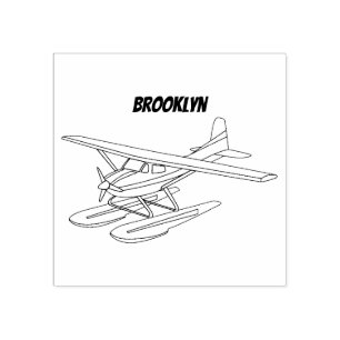 White blue seaplane illustration rubber stamp