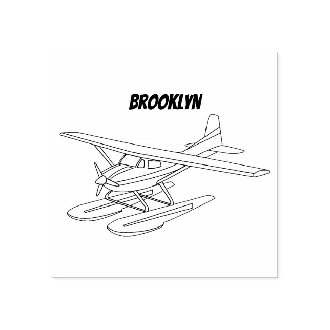 White blue seaplane illustration  rubber stamp (Imprint)