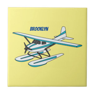 White blue seaplane illustration tile