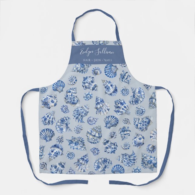 White blue seashells apron (Front)