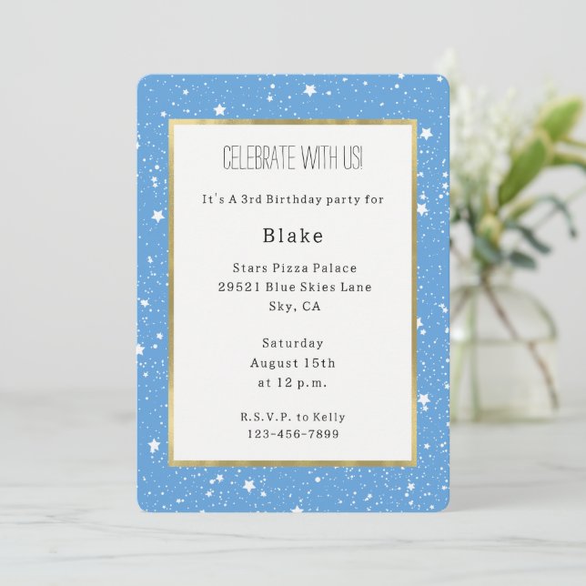 White Blue Sky of Stars Birthday   Invitation (Standing Front)