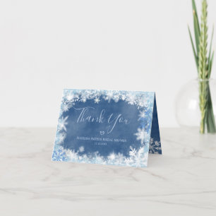 White Blue Snow in Love Snowflake Bridal Folded Thank You Card