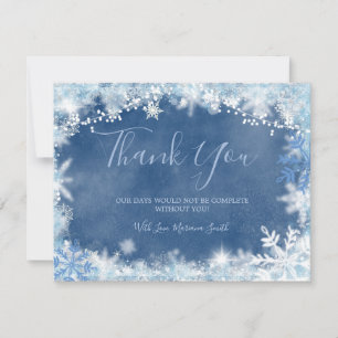 White Blue Snow in Love Snowflake Bridal Shower Thank You Card