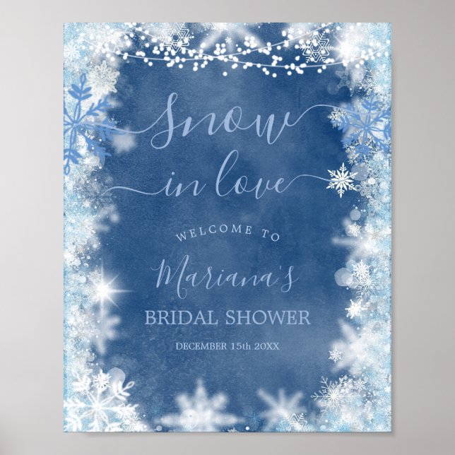 White Blue Snow in Love Snowflake Bridal Welcome Poster (Front)