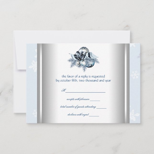 White Blue Snowflake Blue Winter Wedding RSVP (Front)