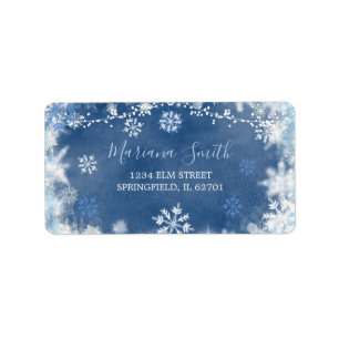 White Blue Snowflake Bridal Shower Address Label