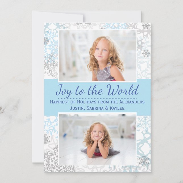 White/Blue Snowflakes 2 Photos - Christmas Card (Front)