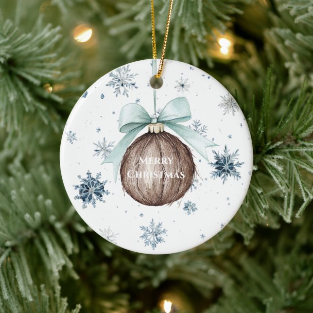 White Blue Snowflakes Christmas Coconut Bow Ceramic Tree Decoration (Tree)