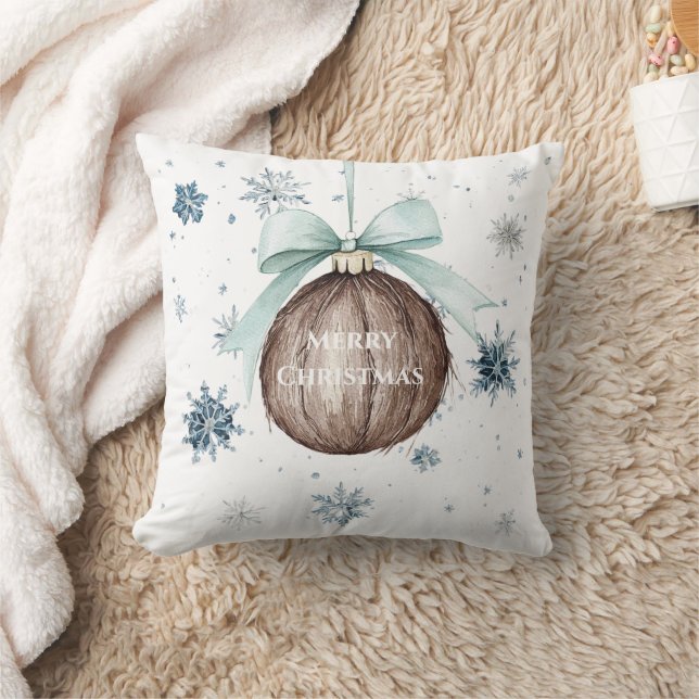 White Blue Snowflakes Christmas Coconut Bow Cushion (Blanket)