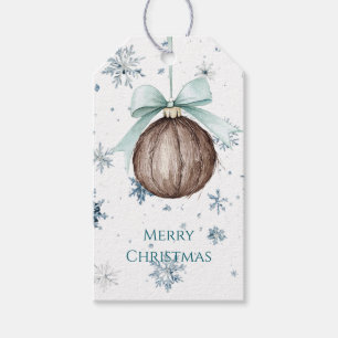 White Blue Snowflakes Christmas Coconut Bow Gift Tags