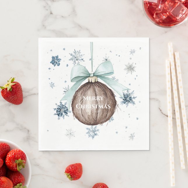 White Blue Snowflakes Christmas Coconut Bow Napkin (Insitu)