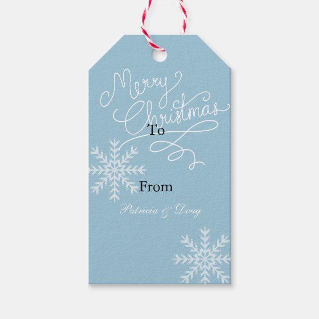 White Blue Snowflakes Christmas Gift Tags (Front)