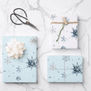 White Blue Snowflakes Christmas Wrapping Paper Sheet