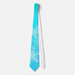 White Blue Snowflakes Minimalist Christmas Name Tie