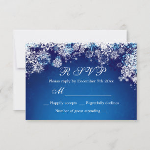 White blue snowflakes on blue RSVP Invitation