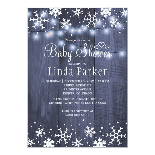 White blue snowflakes rustic winter baby shower card