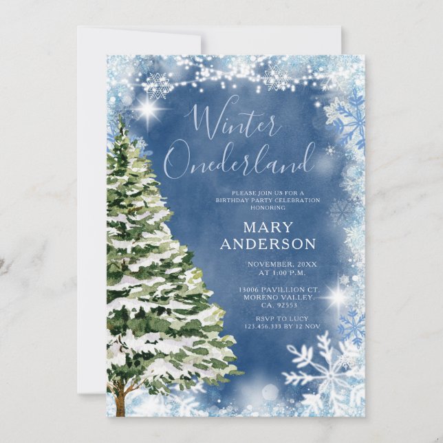 White Blue Snowflakes Winter Onederland Birthday Invitation (Front)