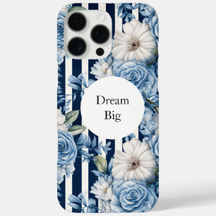 White Blue Stripes Floral iPhone 16 Pro Max Case