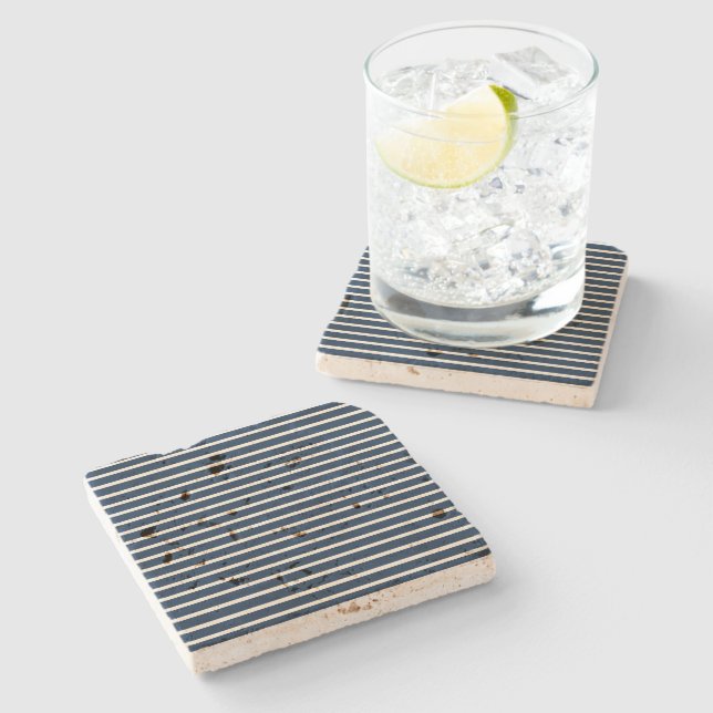 White Blue Stripes Stone Coaster (Side)