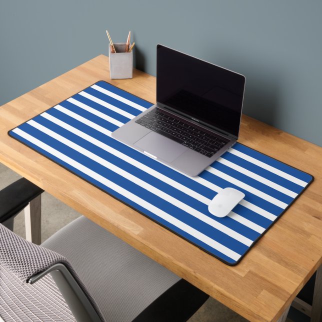 White Blue Stripes Summer Desk Mat (Office 2)