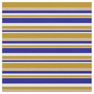 White, Blue, Tan & Dark Goldenrod Lines Fabric