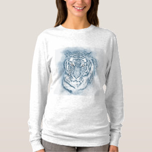 White blue tiger painting for her light grey T-Shirt
