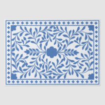 White Blue Traditional Bone Inlay Decoupage Paper