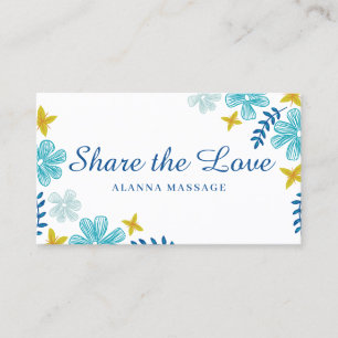 White Blue Tropical Flowers Refer A Friend Referral Card